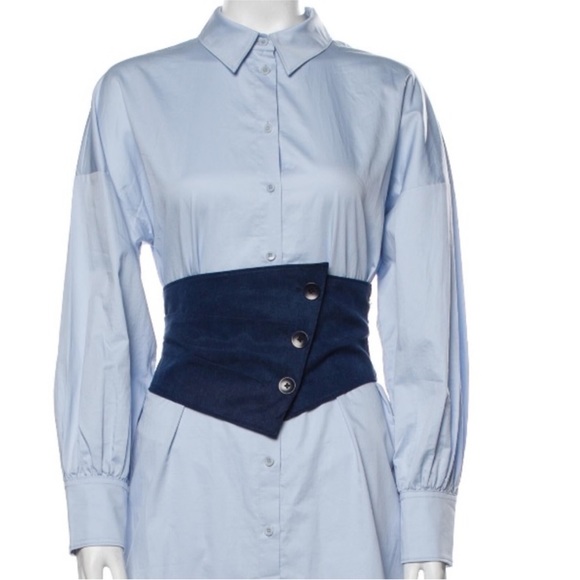 Tibi XS Corset Shirtdress Blue Cotton Poplin Midi Dress - Picture 5 of 12